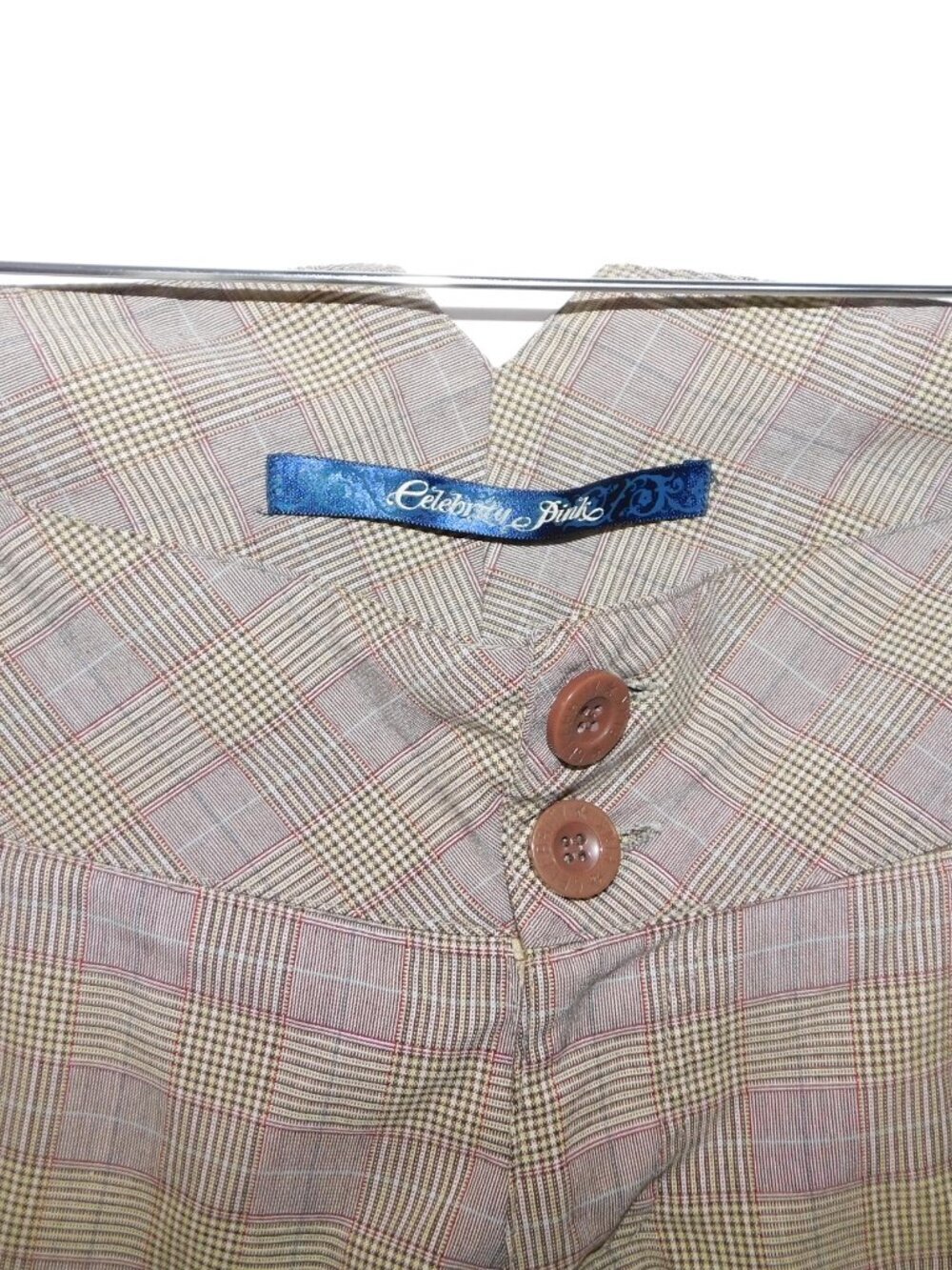 Celebrity Pink Low Rise Glen Plaid Tan Brown 3" Mini Shorts Womens junior 11 - Picture 3 of 7